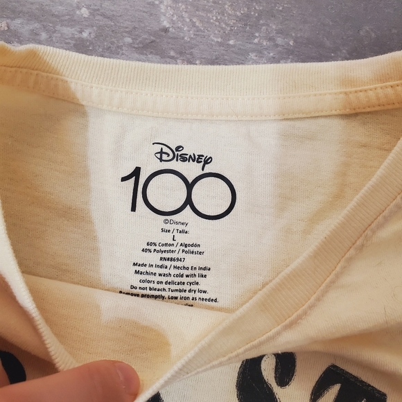 Disney Mickey Mouse Graphic T-Shirt "Happiness Is A State Of Mind". Beige/Yellow - Picture 3 of 9